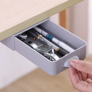 Grey under-desk adhesive pull-out drawer organizer for office stationery and small items