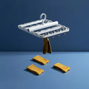 Modern white plastic drying rack with 24 grey clips for drying socks and underwear