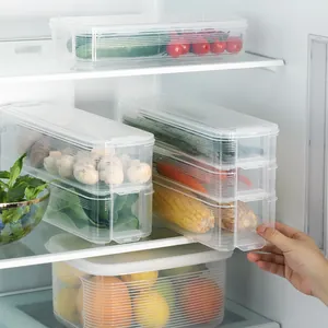 Stackable Refrigerator Food Storage Containers Transparent Plastic Kitchen Organizer Box With Lid Multi Tier For Fruits Vegetables