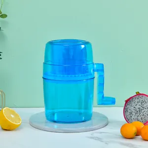 Manual blue translucent ice crusher machine for home use with hand crank operation