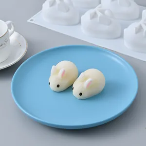 Molde de silicona de 6 cavidades con forma de conejo para mousse y chocolate