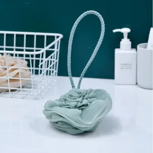 Thickened light green rose-shaped bath sponge loofah with hanging rope for exfoliation