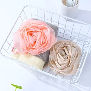 Professional thickened rose shaped bath sponges and exfoliating glove set in white basket