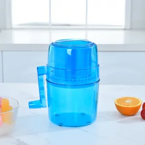Blue transparent manual ice crusher machine for home use with hand crank