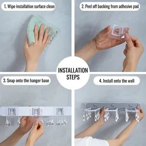 Wall-mounted foldable sock drying rack with clips installation steps guide illustration