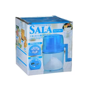 Blue compact manual ice shaver machine for home use making shaved ice and slushies