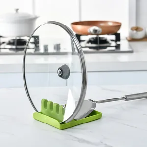 Repose-ustensiles de cuisine en plastique vert et support de couvercle pour comptoir