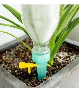 Vue détaillée d'un pic d'arrosage automatique pour plantes avec valve réglable.
