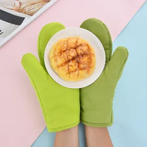 Gants de cuisine verts résistants à la chaleur en coton et lin pour la cuisson et le micro-ondes
