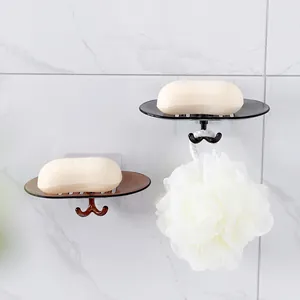 Wall Mounted Soap Box with Drainage Holes and Hooks Crystal AS Plastic Soap Dish Holder for Bathroom Kitchen Organization