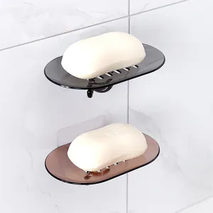 Set of 2 wall-mounted self-draining soap holders for bathroom in grey and amber tones