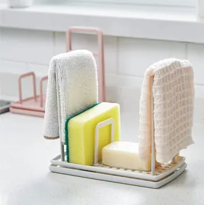 Multifunctional kitchen dishcloth drying rack with sponge holder and drainage soap tray