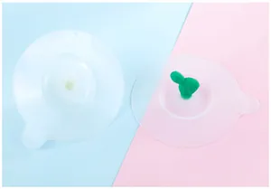 Detailed view of the translucent silicone cup lid featuring a cute green cactus handle