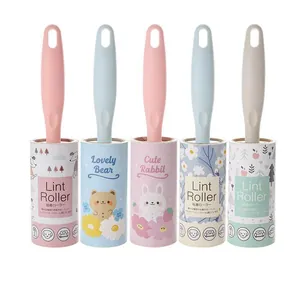 Portable Plastic Cartoon Lint Roller For Clothes Furniture Pet Hair Removal Sticky Paper Brush With Sixty Peelable Sheets