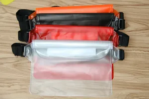 Set of four colorful waterproof PVC waist bags for swimming and drifting activities