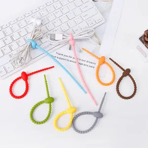 Colorful silicone cable ties set for USB data cord and earphone management.