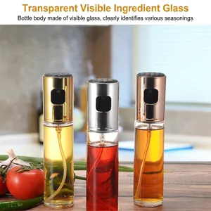 Juego de botellas de vidrio con pulverizador de aceite para cocinar hornear y barbacoa
