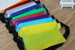 Colorful waterproof PVC waist bags in various bright shades for swimming and drifting