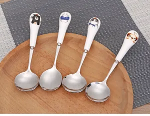 Creatieve roestvrijstalen lepels voor kinderen met schattige keramische handvatten