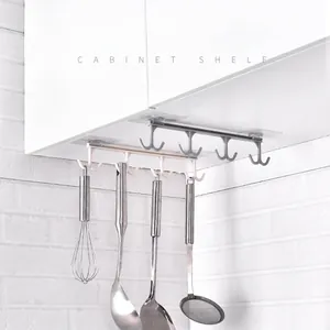 Punch Free Under Cabinet Hook Rack For Kitchen Wardrobe Organizer Row Hook Shelf ABS Wall Mount Storage Hanger Home Accessory