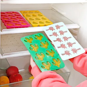 Multicolor silicone ice cube trays with cactus and pineapple shapes for home kitchens