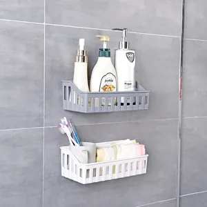 Drill-Free Bathroom Storage Rack Wall Mounted PP Plastic Shower Caddy For Toilet Restroom Hollow Drainage Organizer Shelf