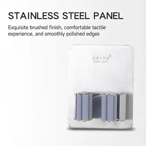 Support à balai mural professionnel en acier inoxydable sans perçage avec rouleaux