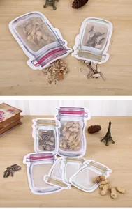 Nahaufnahme von Einmachglas-förmigen Druckverschlussbeuteln für Nüsse und Snacks