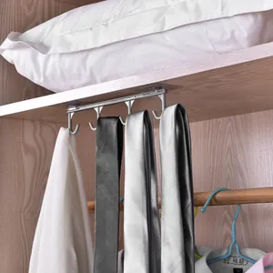 Premium silver nail-free multi-hook storage rack for wardrobe and kitchen cabinet