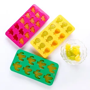 Silicone ice cube molds in pineapple cactus and animal shapes for colorful cold drinks