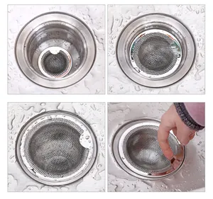 Close-up of stainless steel sink strainer showing mesh detail and practical easy removal handle