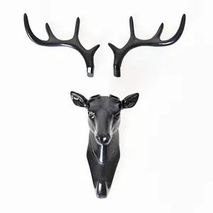 Gancio da parete a testa di cervo 3D nero lucido per appendere cappotti e cappelli