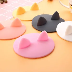 Creative silicone cup lids with cute cat ears design in various bright pastel colors