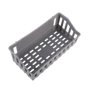 Grey plastic wall-mounted bathroom storage basket with hollow ventilation holes