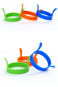 Ensemble de cercles à œufs en silicone colorés vert orange et bleu antiadhésifs
