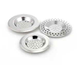 Detailed view of three stainless steel sink strainers with various anti-clogging holes