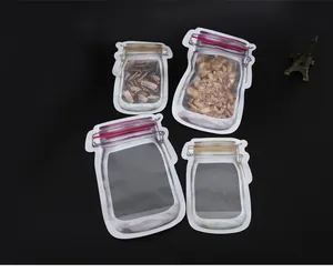 Wiederverwendbare Frischhaltebeutel in Einmachglas-Optik für Snacks und Nüsse im Detail