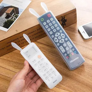 Transparent silicone remote control cover with cute rabbit ears design for TV and AC.