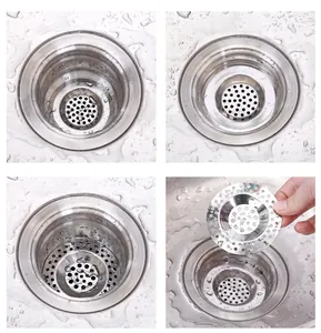 Detailed multi-view of stainless steel sink strainer and anti-clogging filter mesh