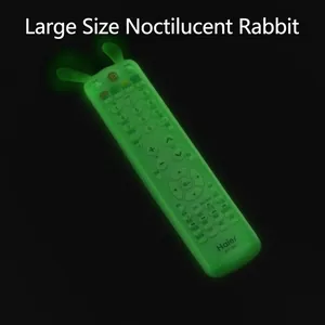 Large luminous green silicone remote control protective cover with cute rabbit ears design