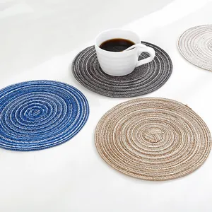 Set of colorful round cotton woven placemats for dining table heat insulation and decor