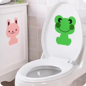 Cartoon Animal Toilet Lid Deodorant Sticker Felt Pad Washable Reusable Bathroom Decoration Rabbit Frog Bear Toilet Lid Pad