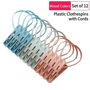 12 Piezas Pinzas para Ropa de Plástico Con Cordón a Prueba de Viento Clips de Secado para Calcetines Ropa Interior Portátil Hogar