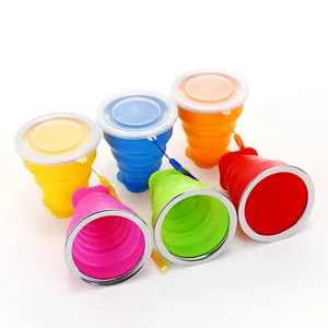 Vaso Plegable de Silicona Portátil Con Tapa Borde de Acero Inoxidable Taza de Viaje Telescópica para Acampar Senderismo