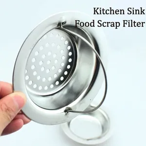 Durable stainless steel kitchen sink strainer with convenient lifting handle.