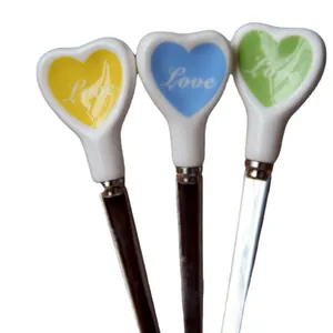Cucchiai da caffè colorati a forma di cuore in acciaio inox con scritta Love, set da 3