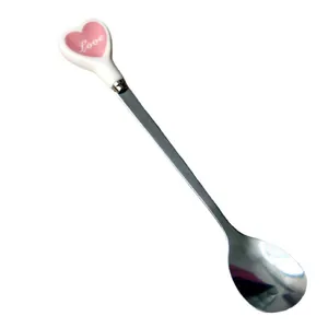 Cucchiaino da caffè creativo in acciaio inox con manico a cuore in ceramica e stampa Love