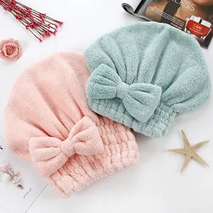 Gorro de Secado de Pelo de Forro Polar Coral para Mujer Superabsorbente Gorro de Ducha Grueso Con Moño Toalla de Baño Suave Turbante