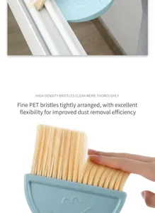 Detailed macro view of high-density PET bristles on a mini desktop cleaning brush set