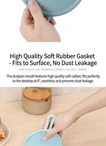 Detail shot of mini desktop dustpan with premium soft rubber edge for seamless cleaning